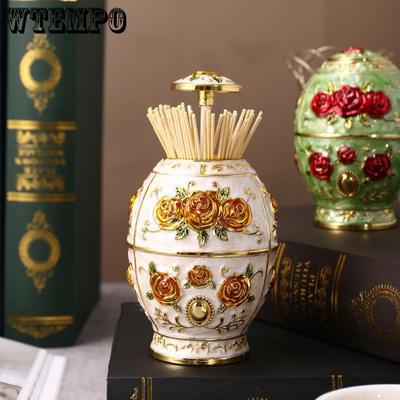 Metal Acrylic Vintage Automatic Toothpick Holders Zinc Alloy Metal Toothpick Dispenser Box Organizer European Style Luxury Design Toothpicks Bucket