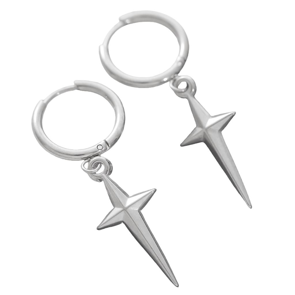 Small Hoop Earrings with Star Design Drop Earrings Pendant Earrings for Women Hip Hop Fashion Jewelry Alloy Texture
