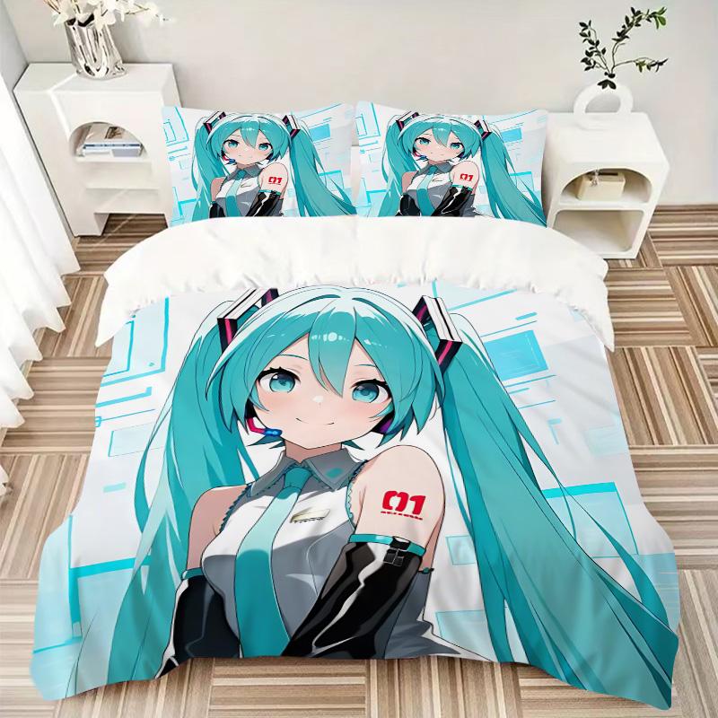 Virtual Vocaloid Character Print 3Pcs Bedding Setduvet Cover With 2 Bedropillowcase Home Birthday Gift