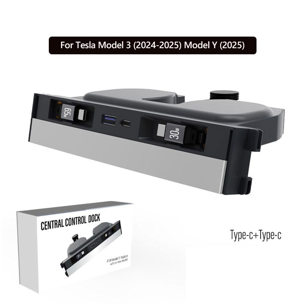 

USB Hub Charger For Tesla Model Y Juniper 2025-2026 & Model 3 Highland 2024-2026 Center Console Docking Station Accessories Type-C and Type-C
