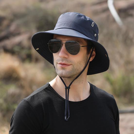 Men Outdoor Fishmernan Hat with Adjustable Windproof Fixed Strap Anti-UV Foldable Sunscreen Climbing Gardening Fishing Outdoor Travel Cap