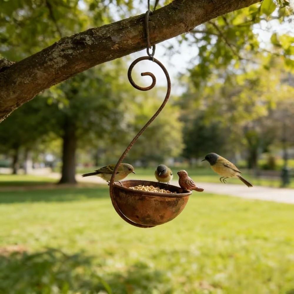 Large Capacity Hanging Bird Bath Feeder Rusty Metal Bird Water Drinker Animals Drinking Cup Garden