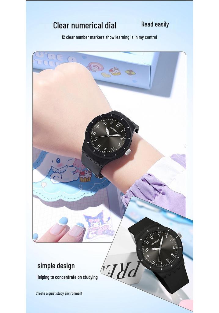 Sanda Unisex Waterproof Exam Quartz Watch for Middle School Students - Korean Style, Simple, Luminous, Sports Design