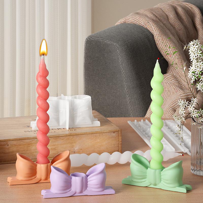 3D Bow Candle Holder Silicone Mold DIY Dinner Ornaments Bowtie Candlestick Making Plaster Resin Casting Molds Home Crafts Decor