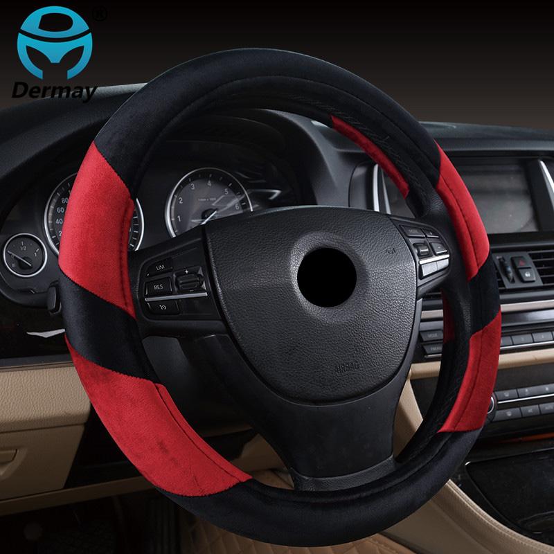 DERMAY Plush Steering Wheel Cover Winter Warm Short Fur 6 Colors Soft Touch Fit Standard Steering Wheel 14-15" High Quality