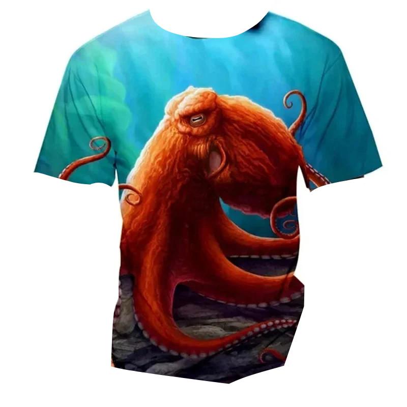 Funny Marine Life Sea Animal 3D Print Kids Round Neck Short Sleeve Tee Loose Outdoor Daily Play Outfit