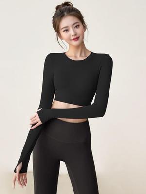 Autumn/Winter Shockproof Sports Top with Thumb Hole - Large Cup, Open Back, Four-Way Stretch