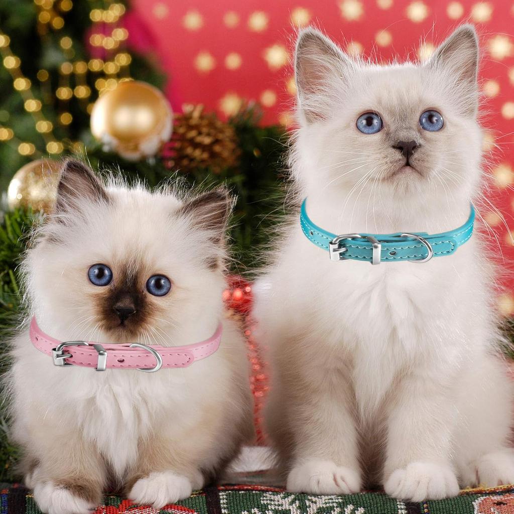 Weewooday 16 Pieces PU Puppy Cat Collar Leather Adjustable Kitten Big Cat Collar Small Pet Collars Colorful Safety Puppy Identification Collar for