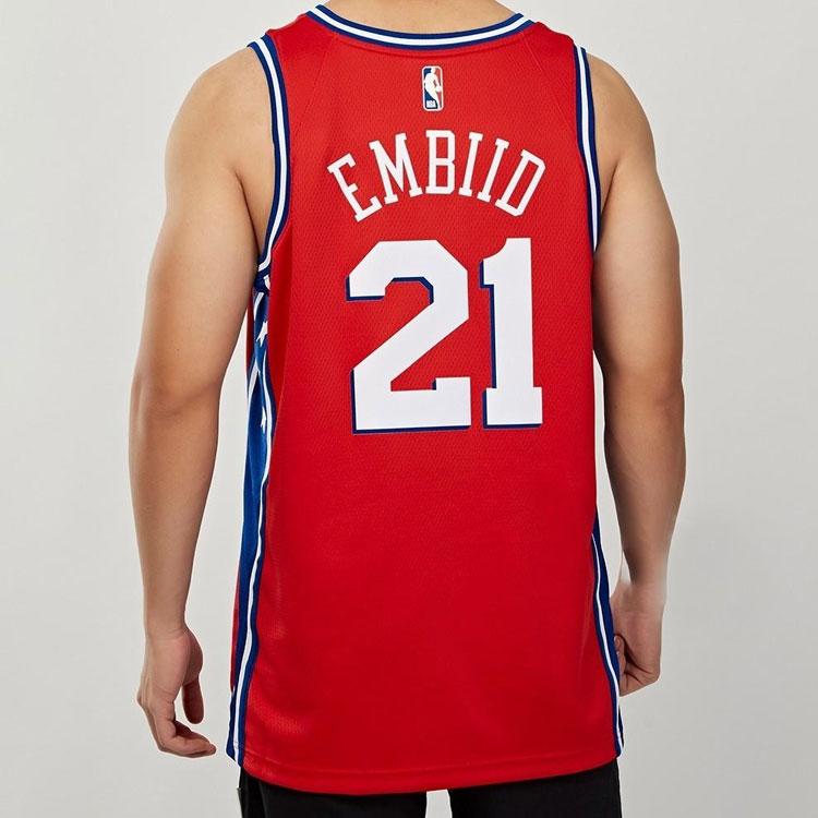 Jordan NBA Statement Edition Swingman Jersey, Joel Embiid, Philadelphia 76ers Men Basketball Vest Red CV9490-666