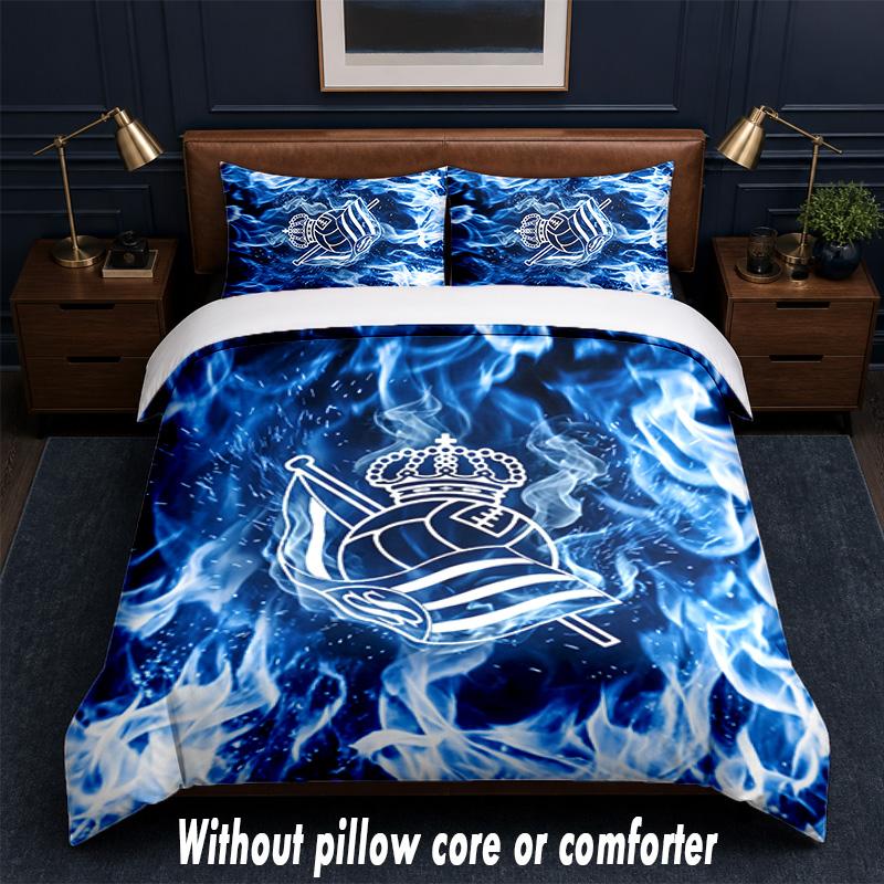 Real Sociedad FC Design Bed Bedding Set 1 Duvet Cover + 2 Pillowcases Soft Breathable Household Bed Linens