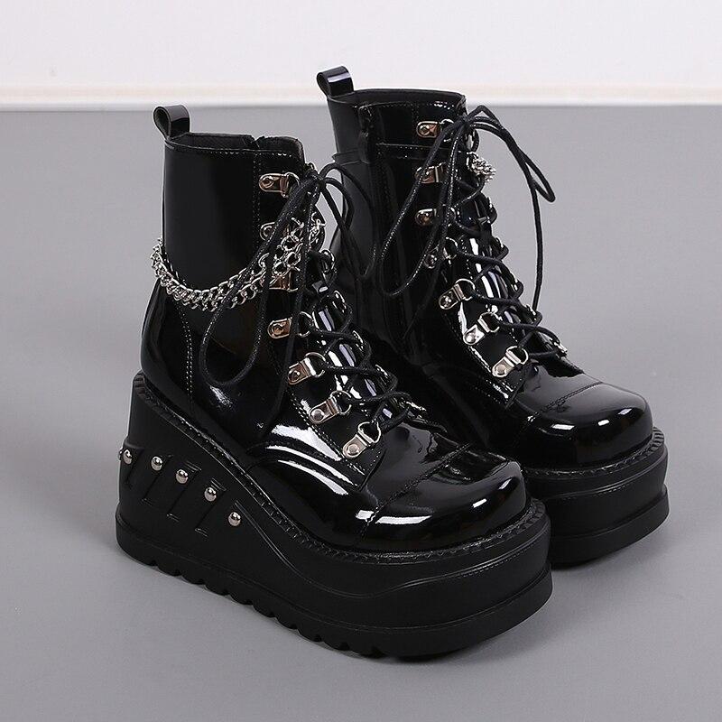 Botines para mujer Zapatos Punk Clásicos Botas góticas Charol Cadena Cuñas Botas  Mujer Wedge Plataforma Botas Negras comprar a buen precio — entrega  gratuita, reseñas reales con fotos — Joom