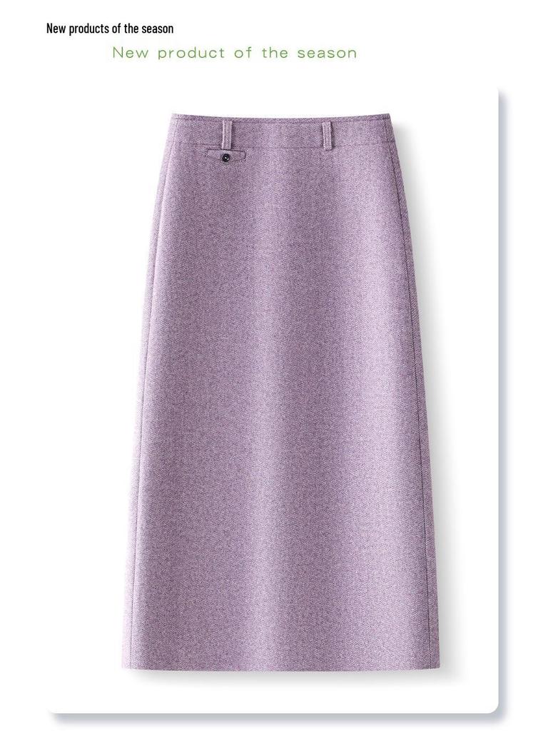 2025 New Women's Purple Woolen A-Line Pencil Skirt: Autumn/Winter Slim Fit