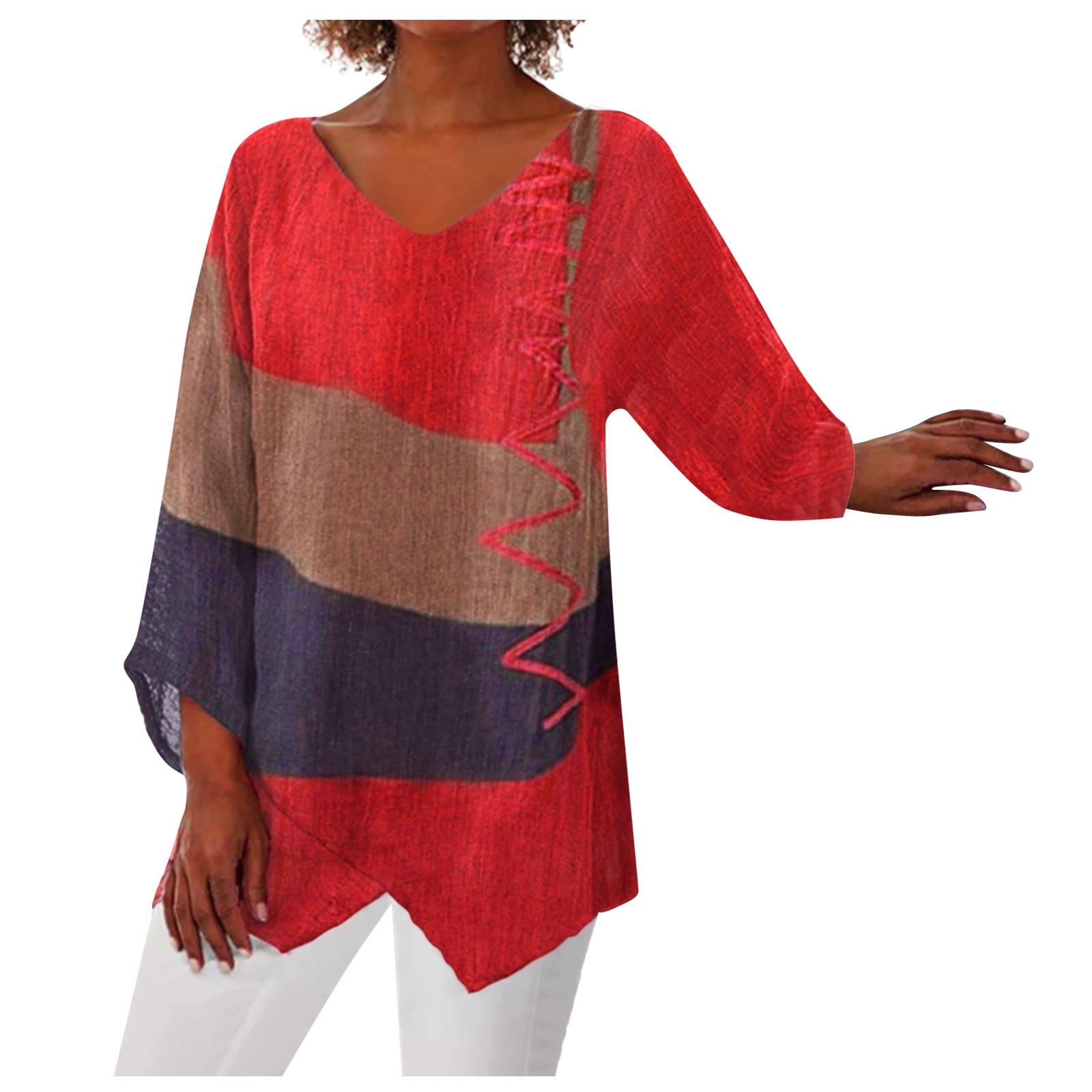 

Женский повседневный свободный топ с v-образным вырезом и нерегулярным подолом с длинными рукавами XXXXXL красный