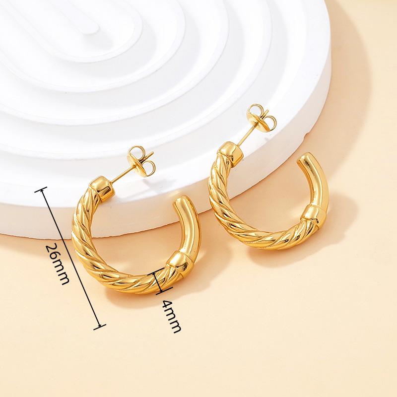 European-Style Gold-Plated Twist Hoop Earrings for Women: 2025 Titanium Steel, Simple & Versatile High-End Design