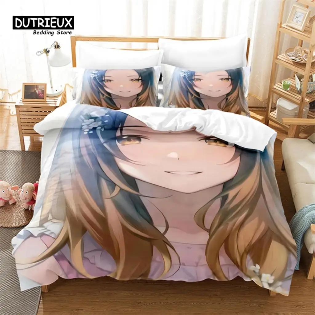 Anime Mädchen Bettbezug Set, Mode Bettwäsche Set, Weicher Bequemer Atmungsaktiver Bettbezug, Für Schlafzimmer Gästezimmer Dekor