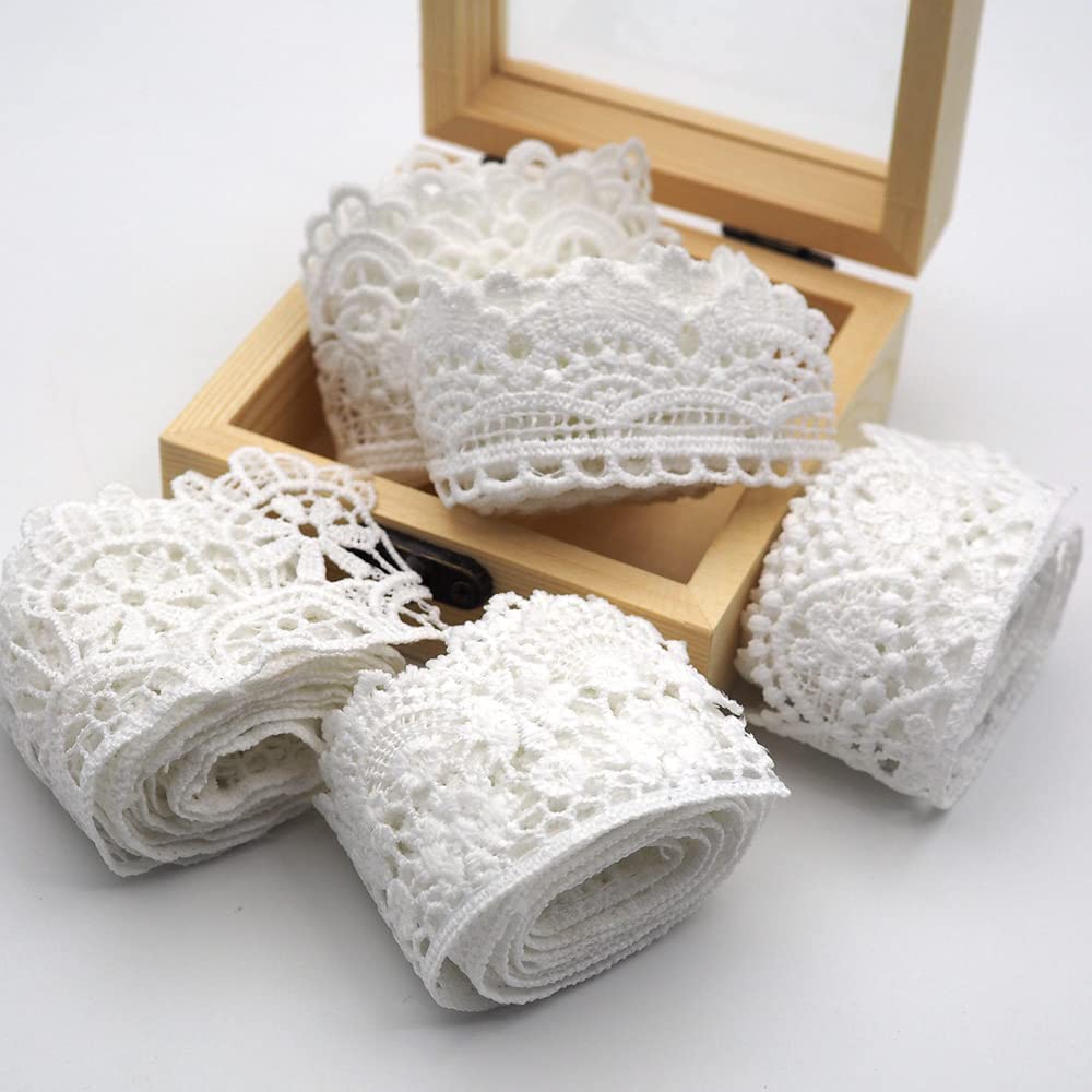 Sempiterno 5-Style Trendy White Mini Floral Lace Fabric Milk Silk Hair Ornament Embroidery Lace Thread Approx. 1m Wedding Home Textile DIY Decoration