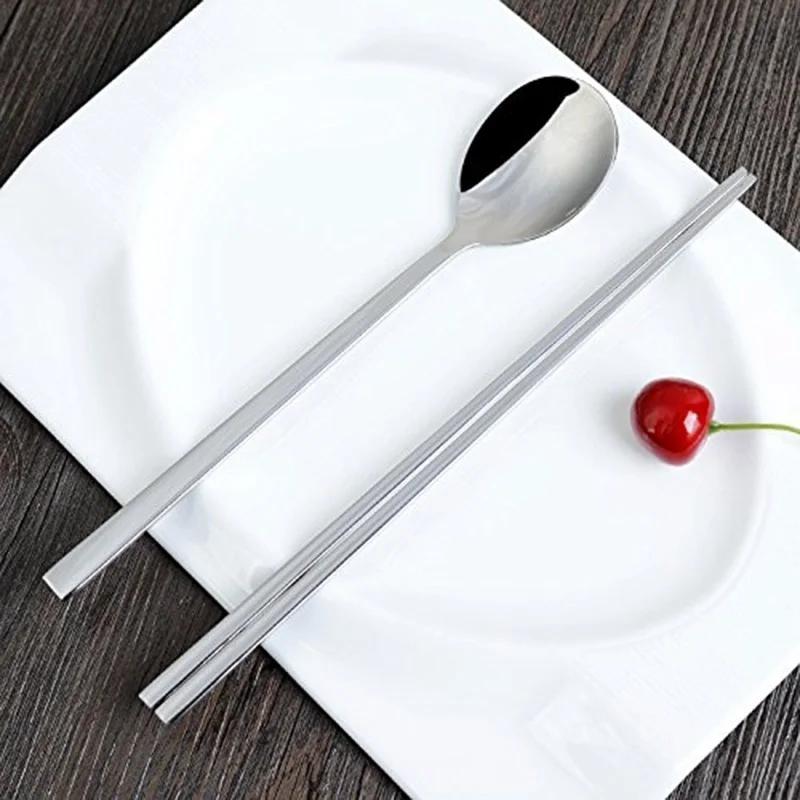 Kitchen Household Tools Long Handle 304 Stainless Steel Tableware Set Spoon Chopsticks Dinnerware Sets Convenience Accessories