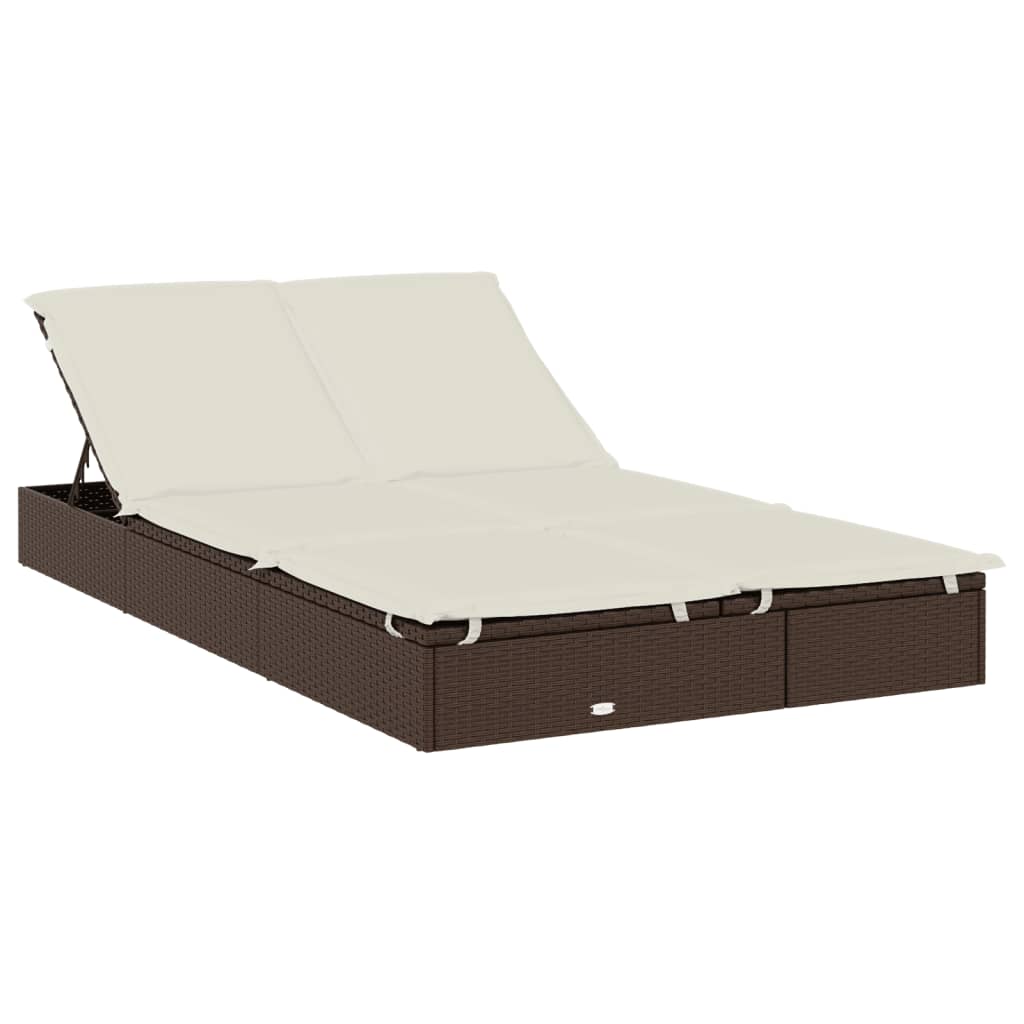 Vidaxl 2-Seater Sun Lounger, Folding Canopy, Brown, 213X118X97 Cm, Poly Rattan