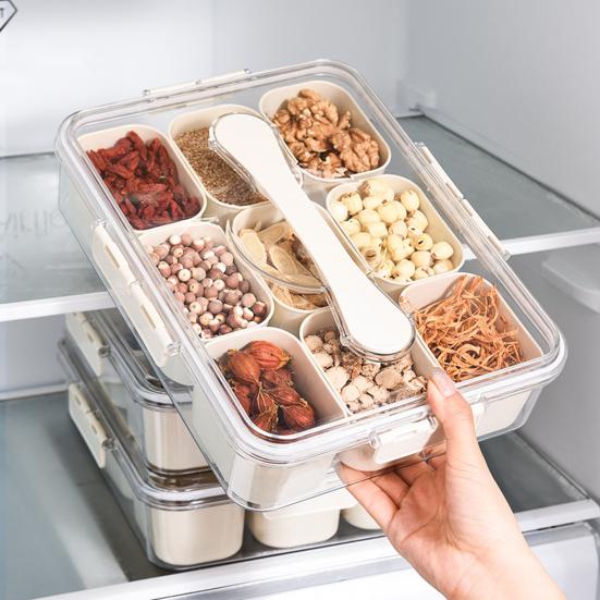Spice Storage Box 9 Compartments Divided Serving Tray with Lid Food Grade Fruit Nut Snack Storage Box Organizer Charcuterie Container