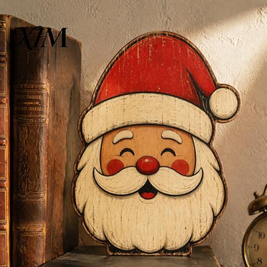 Christmas Theme Room Decor Wooden Table Decorations, Santa Claus Snowman Reindeer Desktop Ornaments, Festive Home Office Accents Distressed