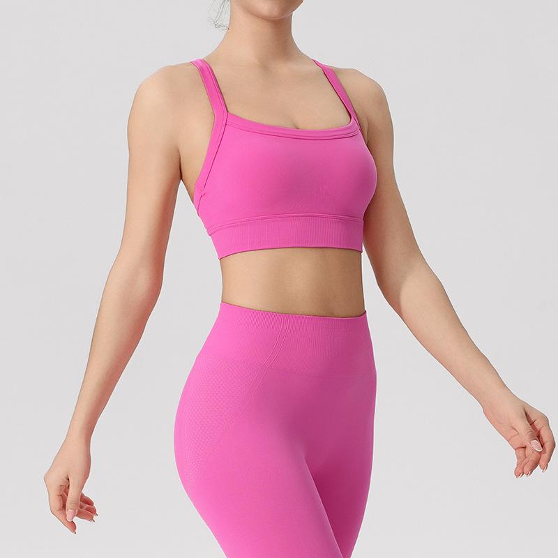 

Спортивный бюстгальтер высокой интенсивности для трансграничных тренировок: Фиксированная чашка Красивая спина Майка для йоги с цельной грудной подкладкой. M розовый