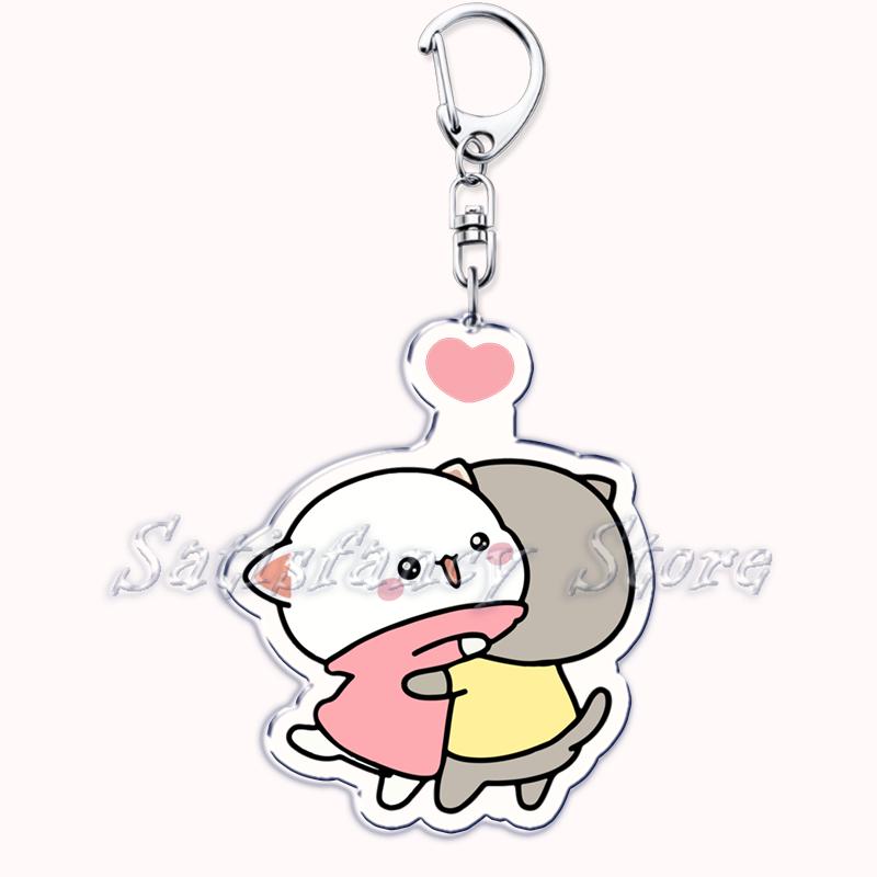

Cute Peach and Goma Cuddling Couple Cat Acrylic Keychains Ring for Accessories Bag Pendant Key Chain Jewelry Fans Lovers Gifts