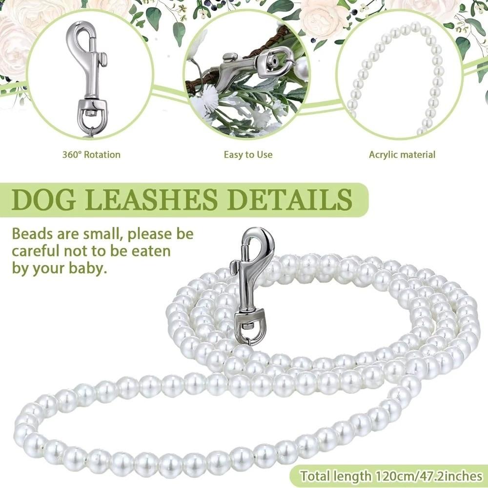 120cm/4ft Dog Cat Pearl Leash Silver Snap Hook Dog Leash Beaded Pet Dog Leash  Small Medium Dogs
