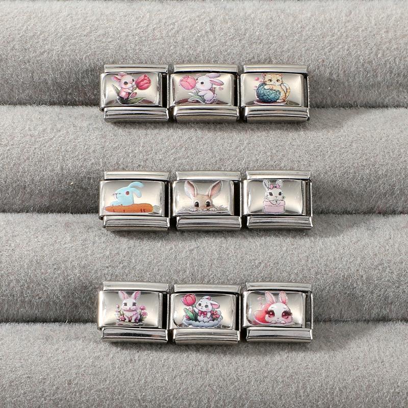 1PC Creative Personalized Tulip Lovely Cats Rabbit Star Heart Italian Charm Fit 9MM Stainless Steel Bracelet DIY Making Gift