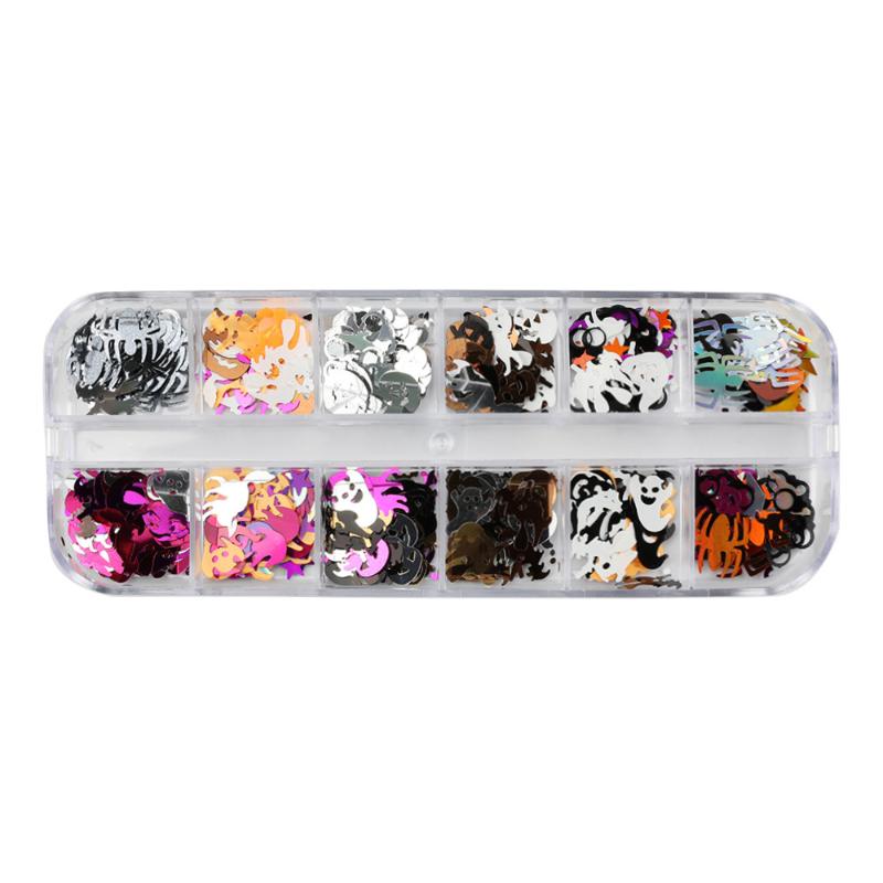 1 Box Halloween Ghost Pumpkin Shape Holographic Festival Glitter Sequins For Diy Making Art Craft Nail Decoration Accessories