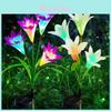 Solar Powered Lily Flower Lights Lifelike Led Decorative Lawn Stake Lights For Outdoor Use