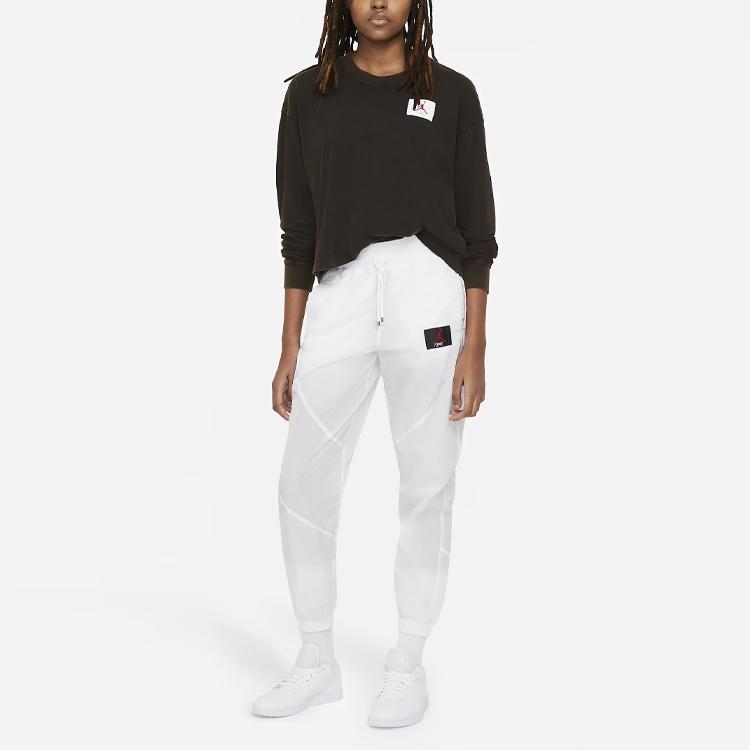 Jordan Essential Woven Logo Print Solid Color Crew Neck Pullover Long Sleeve Drop Shoulder T-Shirt Women T-Shirt Black CW6454-010