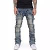 Modische Herren-Arbeitshose aus Stretch-Denim mit geradem Bein, Flicken-Details und geschichtetem, leicht ausgestelltem Design