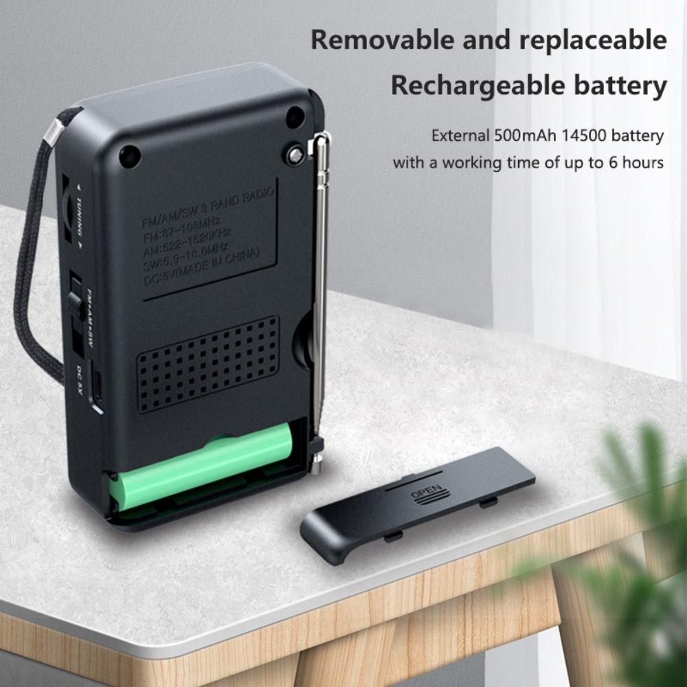 HD Display Screen Battery Operated Radio Type-C Rechargeable Pointer Pocket Radio  Elder