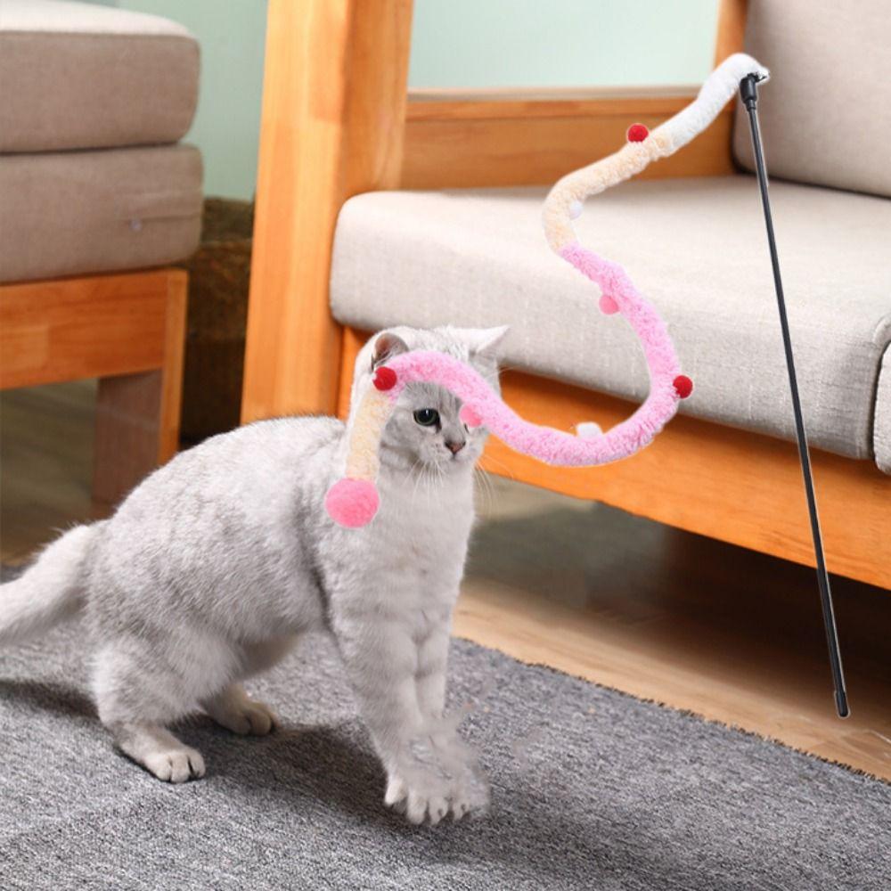 Interactive Cat Plush Teaser Rod Plush/Plastic Cat Play Toy  for Kitten