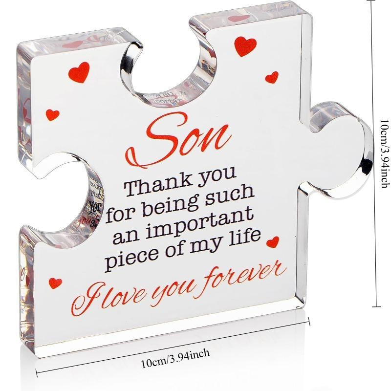 Engraved Son Puzzle Gift From Mom & Dad - Large Interlocking Acrylic Block with Name & Message, Birthday/ Graduation/ Christmas Keepsake 