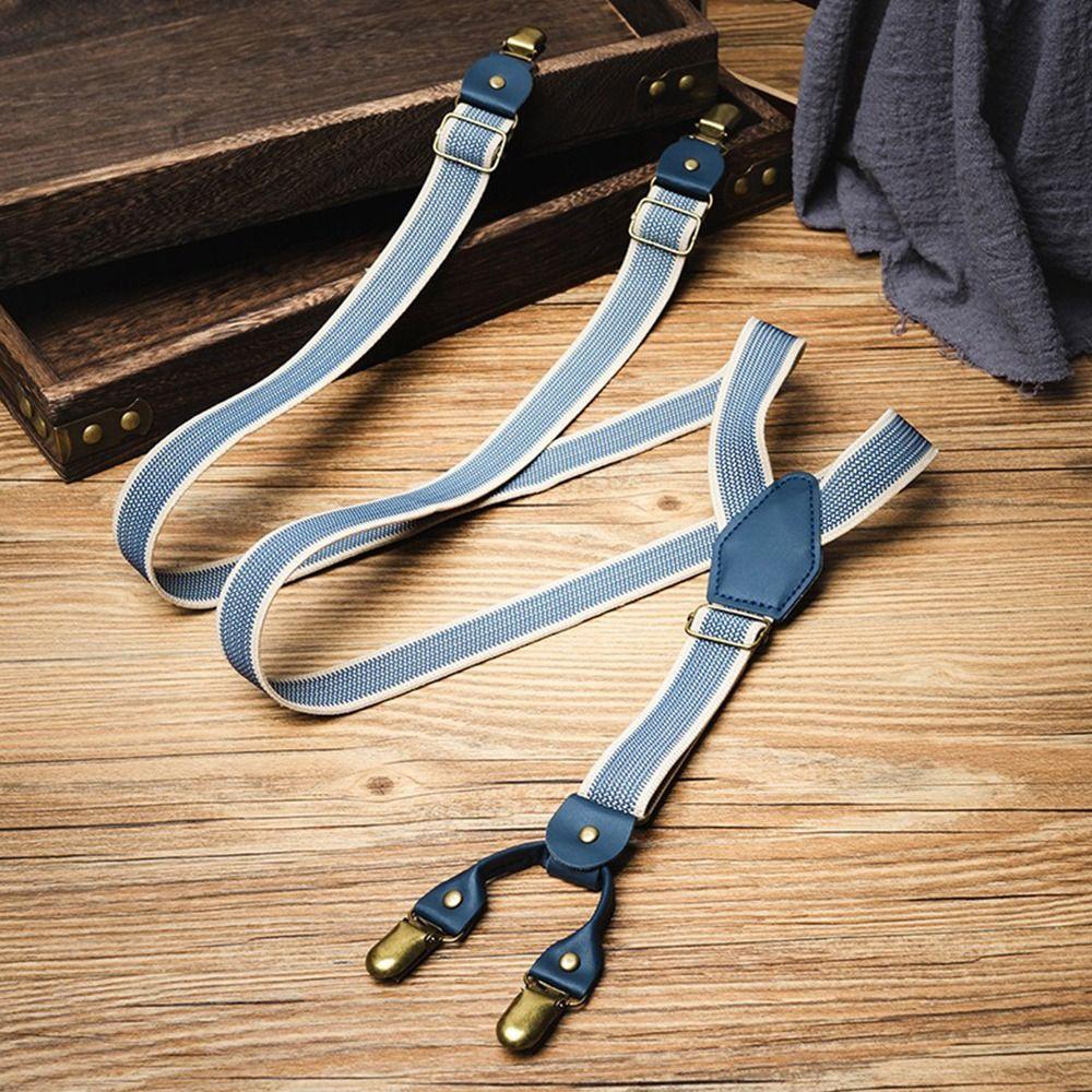 Elastic Strap Y-Type Suspenders 4 Clips Stripe Suspenders Fashion Metal Clip Suspenders Gift Idea