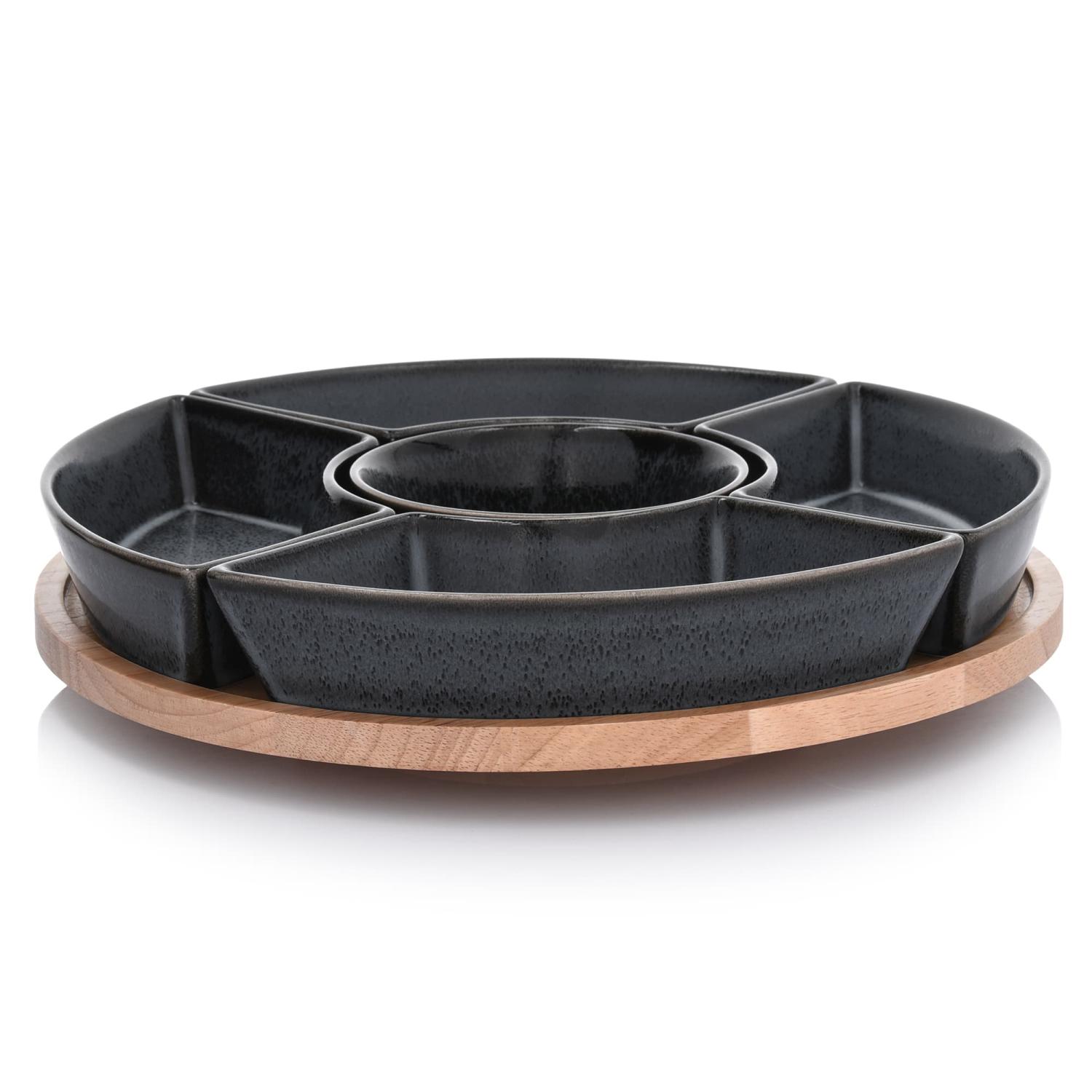 Revolving Snack Tray Set with Wooden