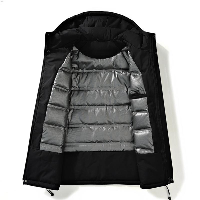 2025 Men's Winter Fashion Mid-Length Hooded Down Jacket - 90% White Duck Down Coat