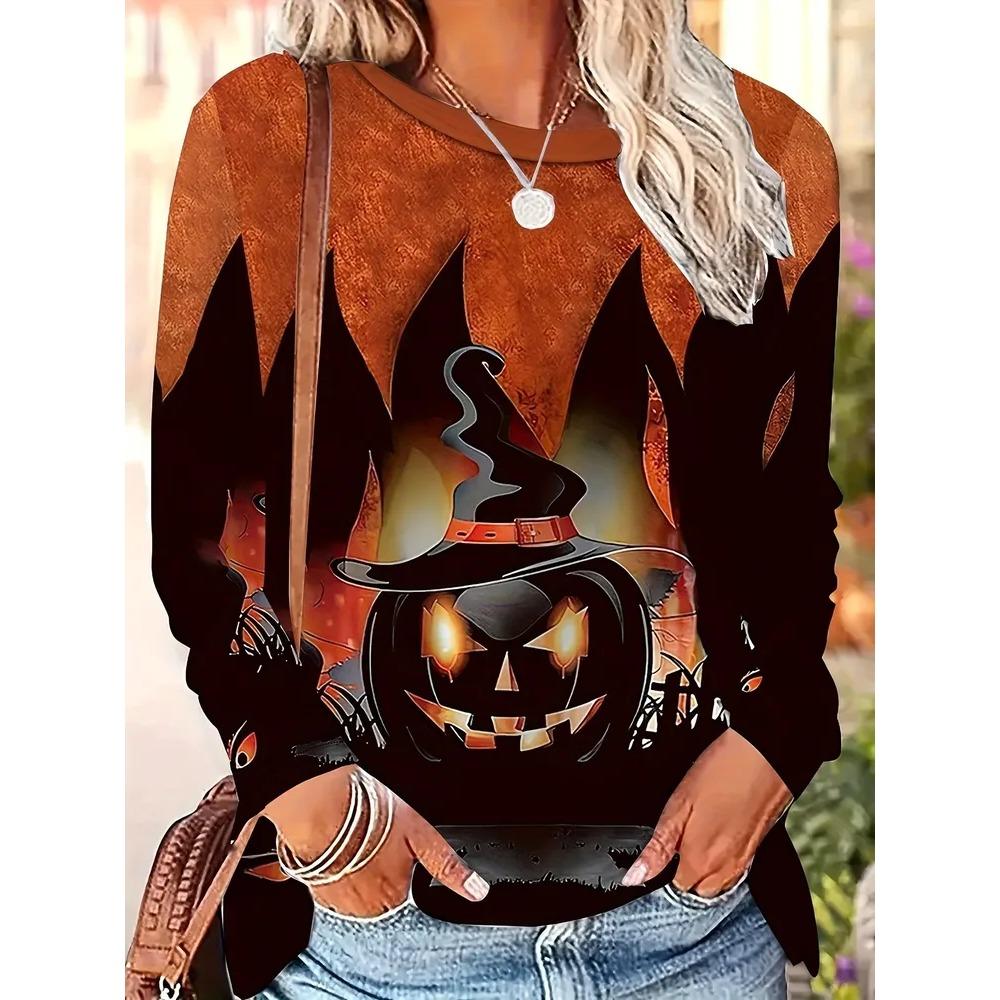 Women Personalized Design Round Neck Animal Flowers Printed Casual Long Sleeved T-shirt Loose Oversized Fashionable Versatile Comfortable T-shirt