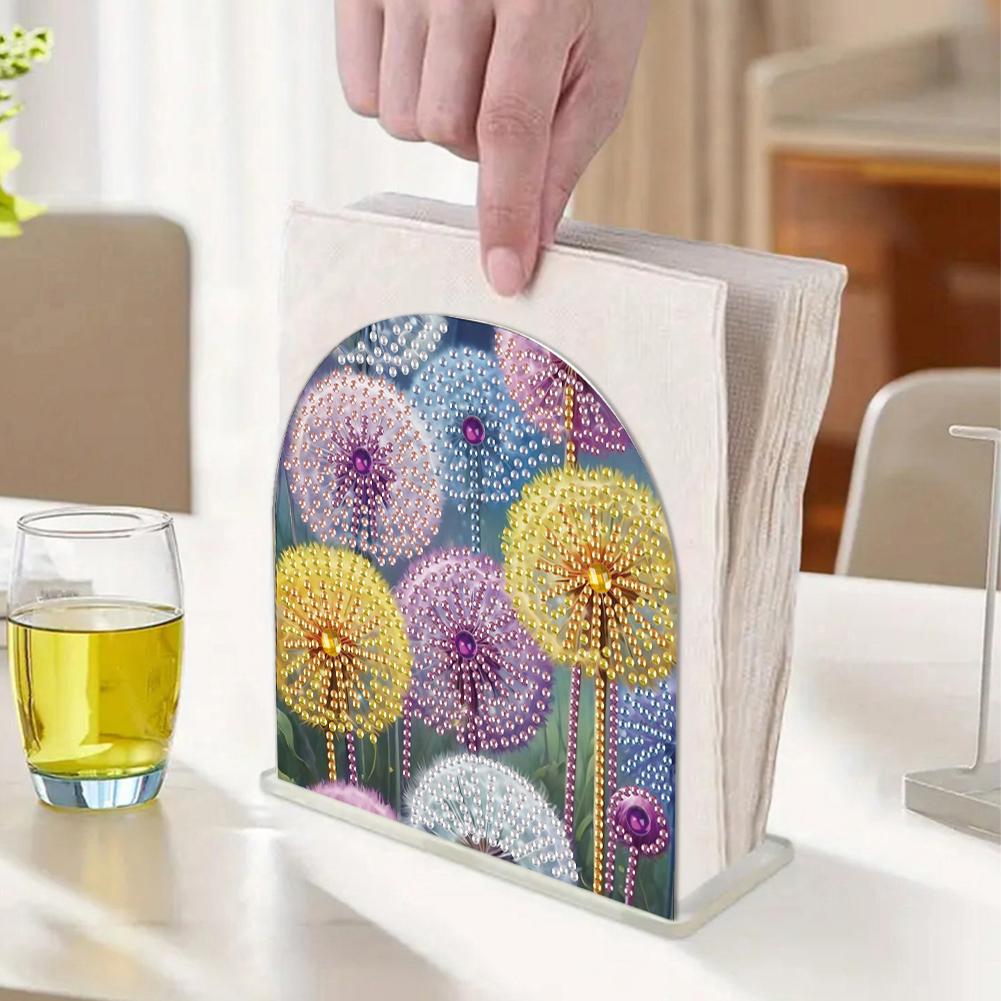 Flowers Diamond Painting Napkin Acrylic Rack Decor Diamond Painting Napkin Holder Ornament 5D DIY Diamond Art Paper Storage Rack