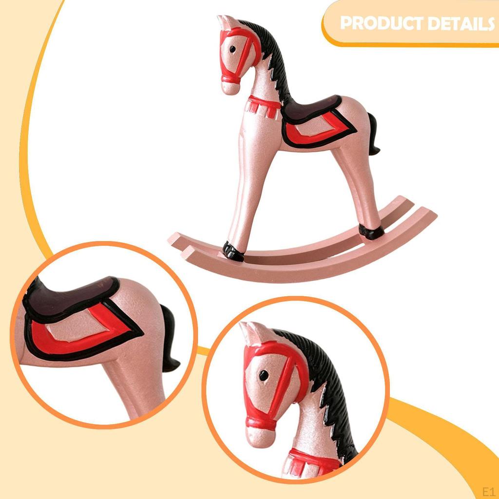 Rocking Horse Statue Wooden Figurine Collectible Creative Portable Animal Sculpture for