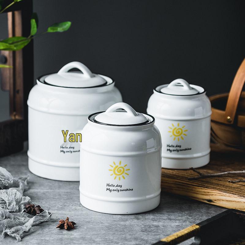 Ceramic White Sugar Jar: Large, Sealed Storage for Milk Powder, Tea, Grains, and Snacks