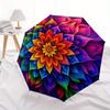 Vibrant Rainbow Lotus Mandala Wall Art Decor Umbrella, Cute Umbrella with Cute Design, Portable 3-Fold Compact Umbrella for Men & Women, Valentine's D