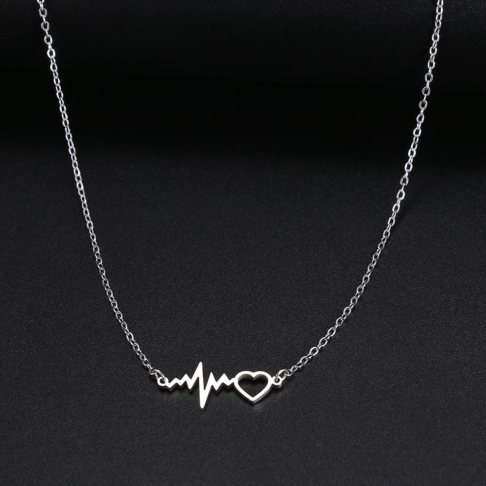 Stainless Steel Necklaces Heartbeat Lightning Lover Pendant Chain Collar Charm Fashion Necklace For Women Jewelry Party Gifts