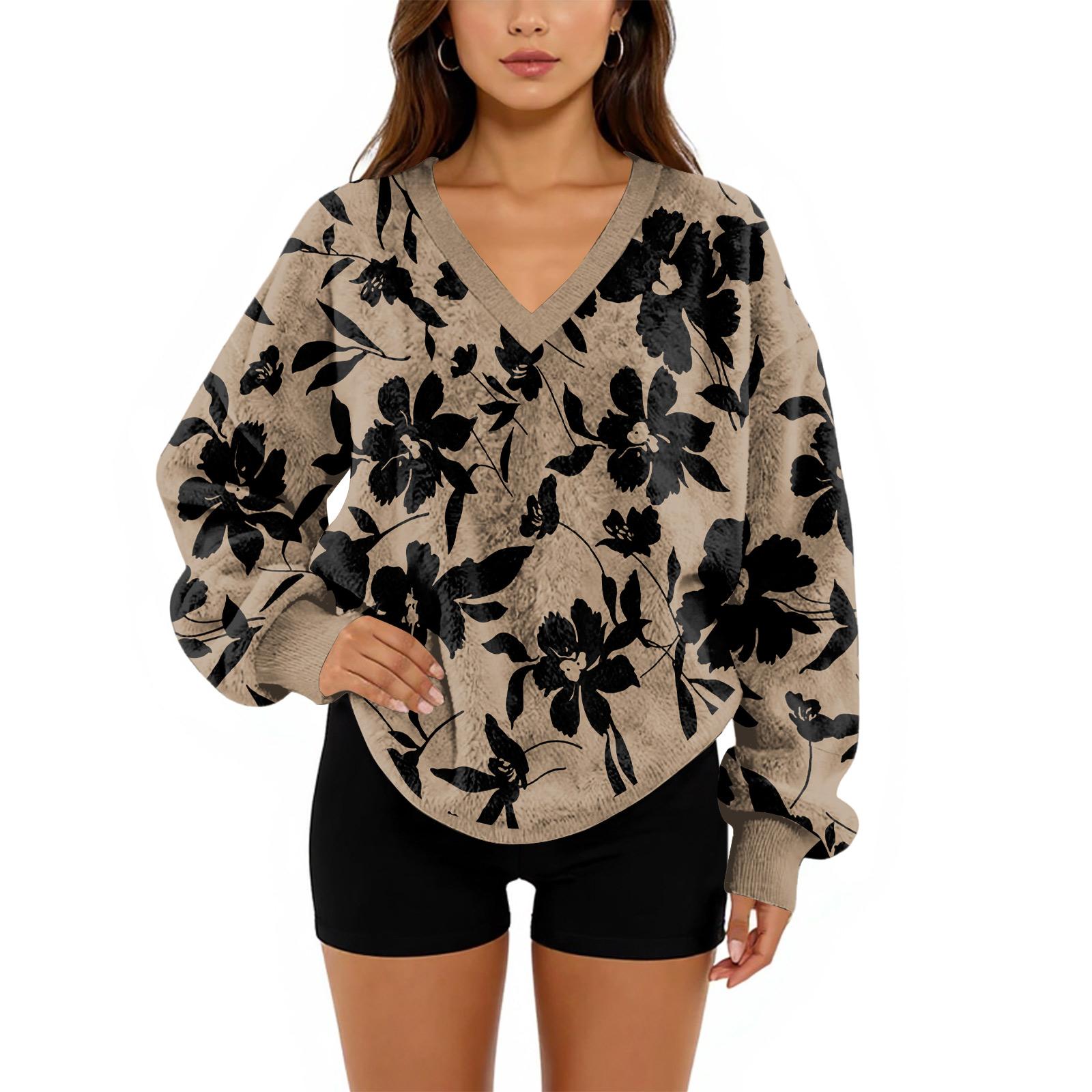 

Женский свитшот с V-образным вырезом, плюшевый, однотонный, повседневный, модный, с длинным рукавом, с карманами, пуловер S хаки