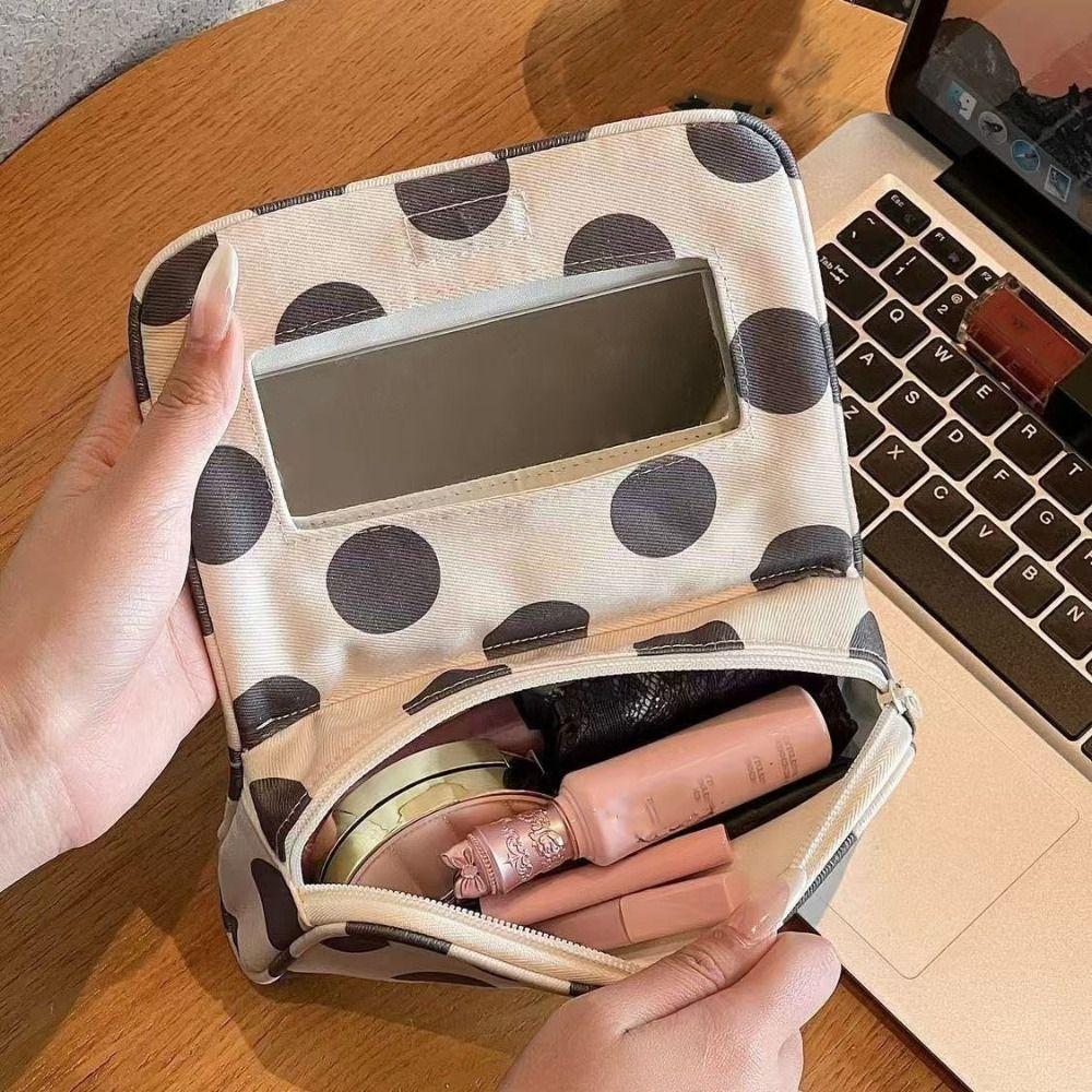 Large Capacity Canvas Polka Dot Cosmetic Bag Portable Small Item Bag Travel Organizer Bag Woman