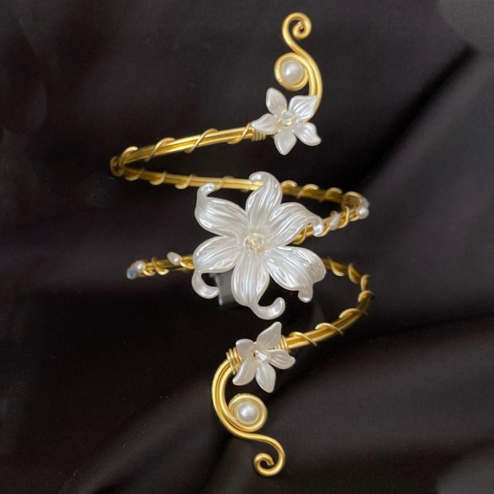 Hollow Out Open Arm Bangle Floral Arm Ring Vintage Iris Flower Bracelet Hand Jewelry