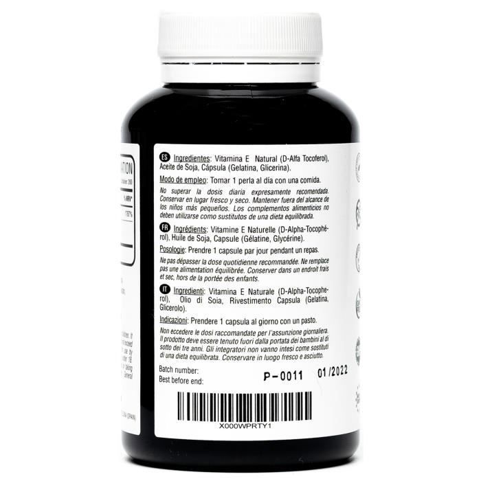 Vitamine e naturelle 400 ui d-alpha tocophérol. 200 capsules. plus de 6 mois de traitement.