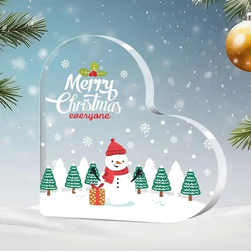 2D Flat Contemporary Acrylic Heart-Shaped Christmas Desktop Decoration Plaque, Home Decor Plaque Hanging Wall Art Decorative Garden Decoration for Roo