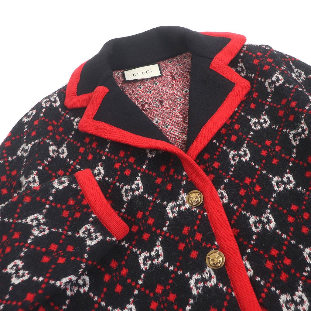 Great GUCCI cardigan Tiger head gold button GG jacquard black Used
